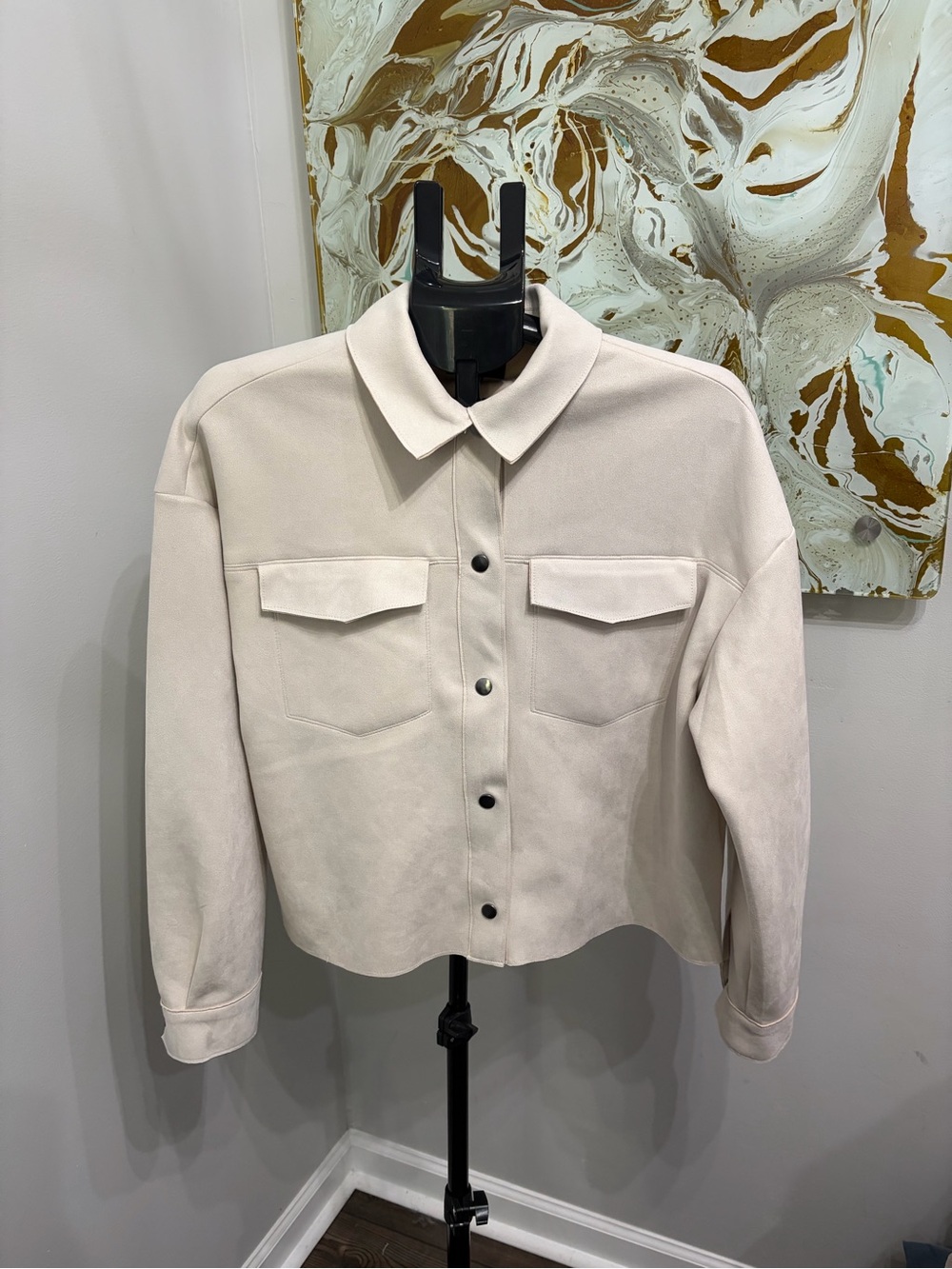 Truth by Republic Cream Cropped Faux Leather Shacket Jacket L